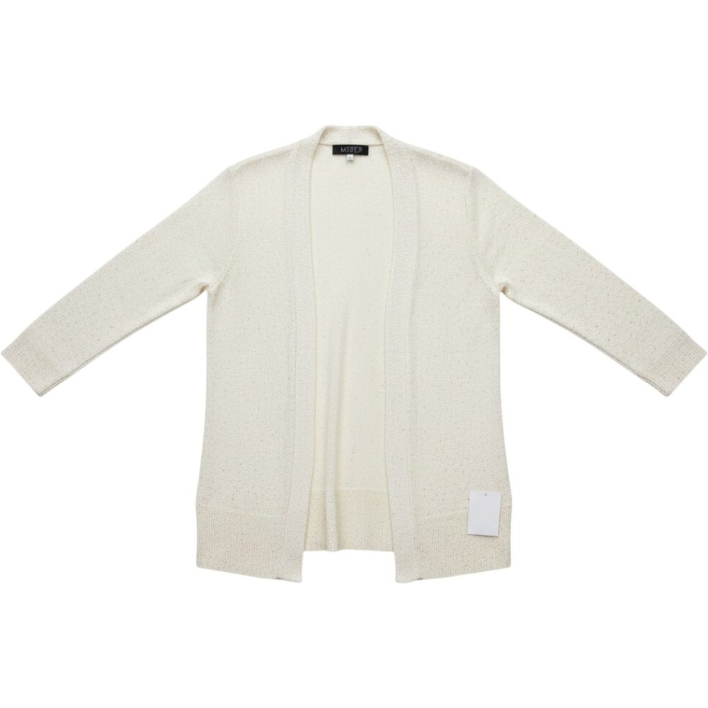 Kasper Women Ivory Sequin Open Front Knit Cardigan Sweater Size PL Petite Large